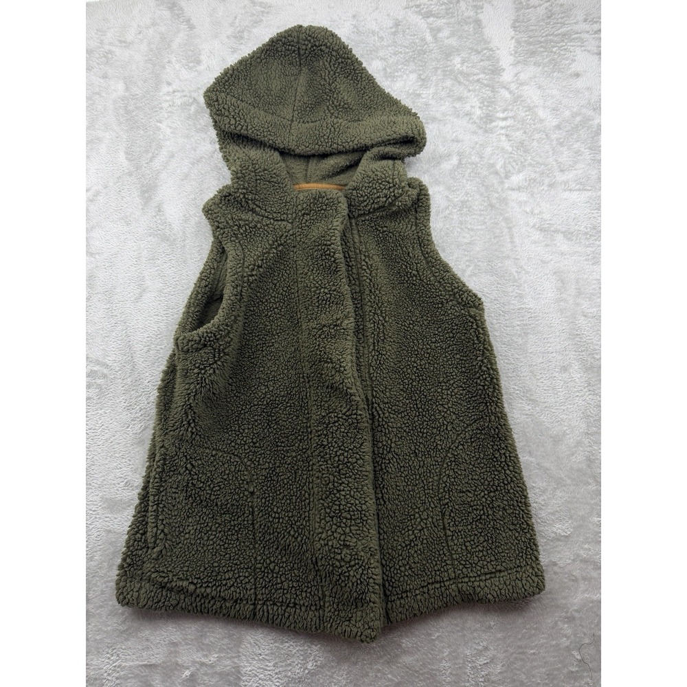 Koolaburra by UGG Sherpa Vest Hooded Snap Front Cozy Size Medium Olive Green